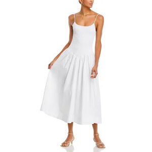 Lucy Paris Hazel Smocked Dropped Waist Dress Sz Medium White A Line Pockets